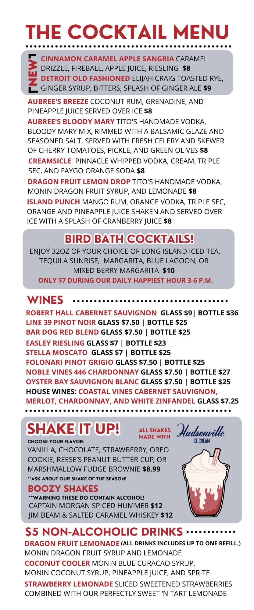 Cocktail & Shake Menu