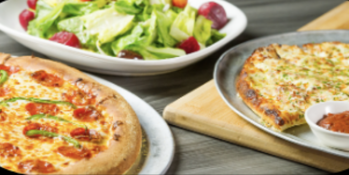 Family Meal Deal- Ultimate Feta Bread, Greek Salad, and 2 Topping Pizza $37